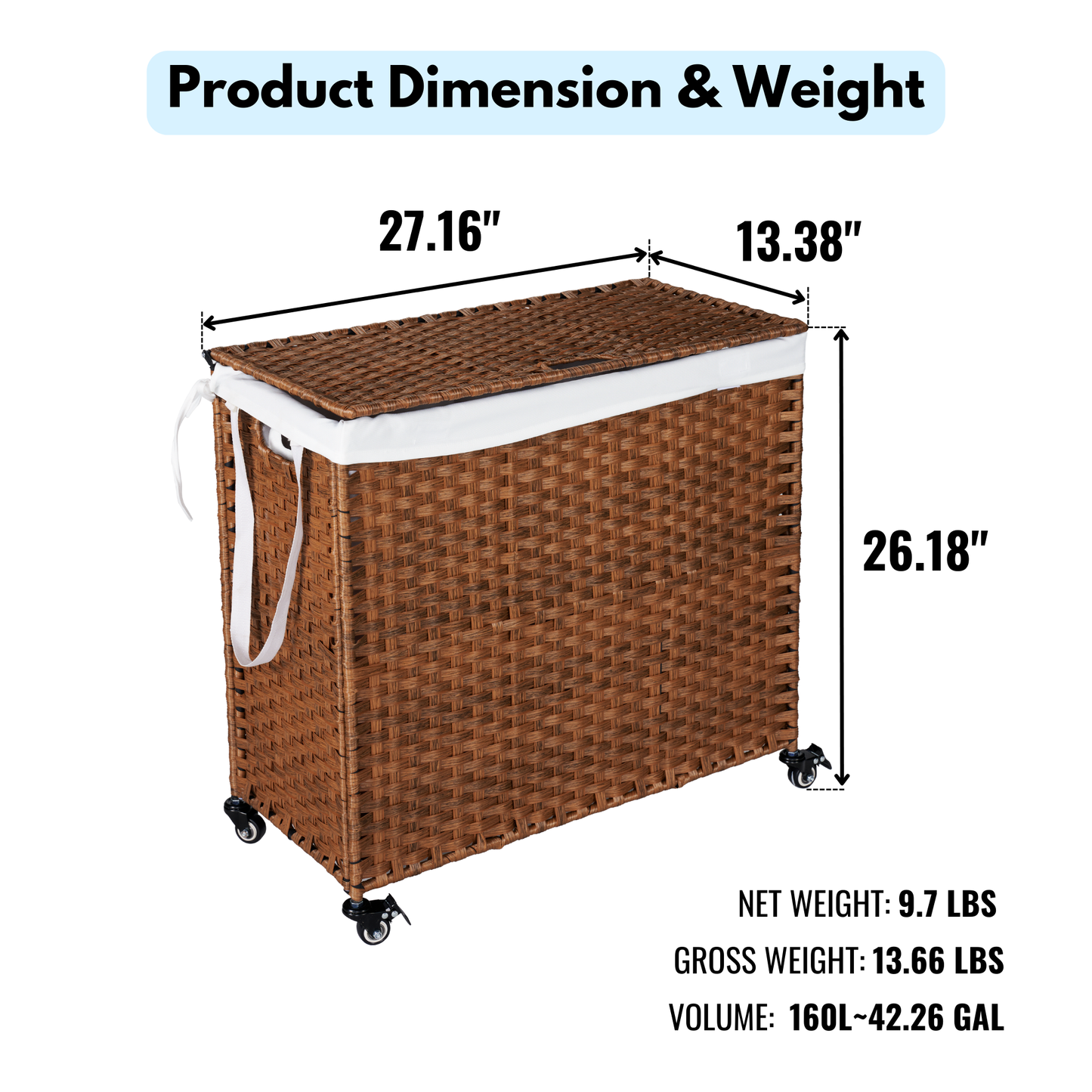 Stylish Brown Laundry Hamper with Lids and Wheels