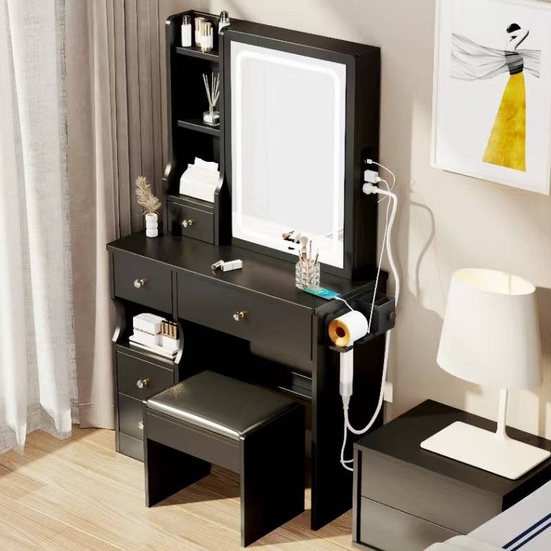 Chic Space-Saver Vanity Set with LED Mirror & Power Hub