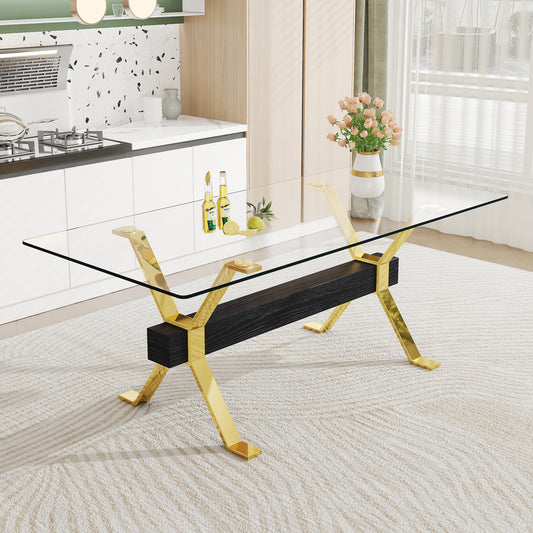 Chic Glass Dining Table with Gold Legs