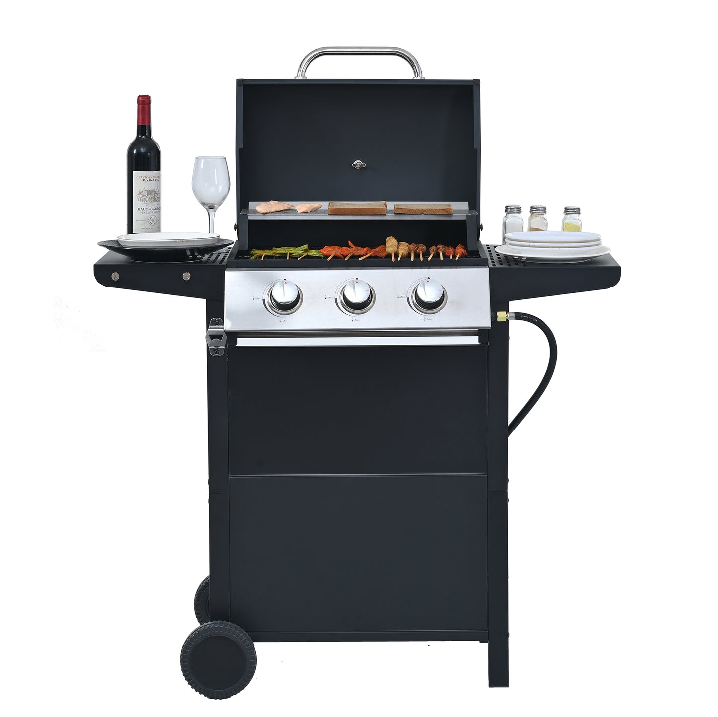 Stainless Steel 4-Burner Propane Grill with Shelves & Wheels