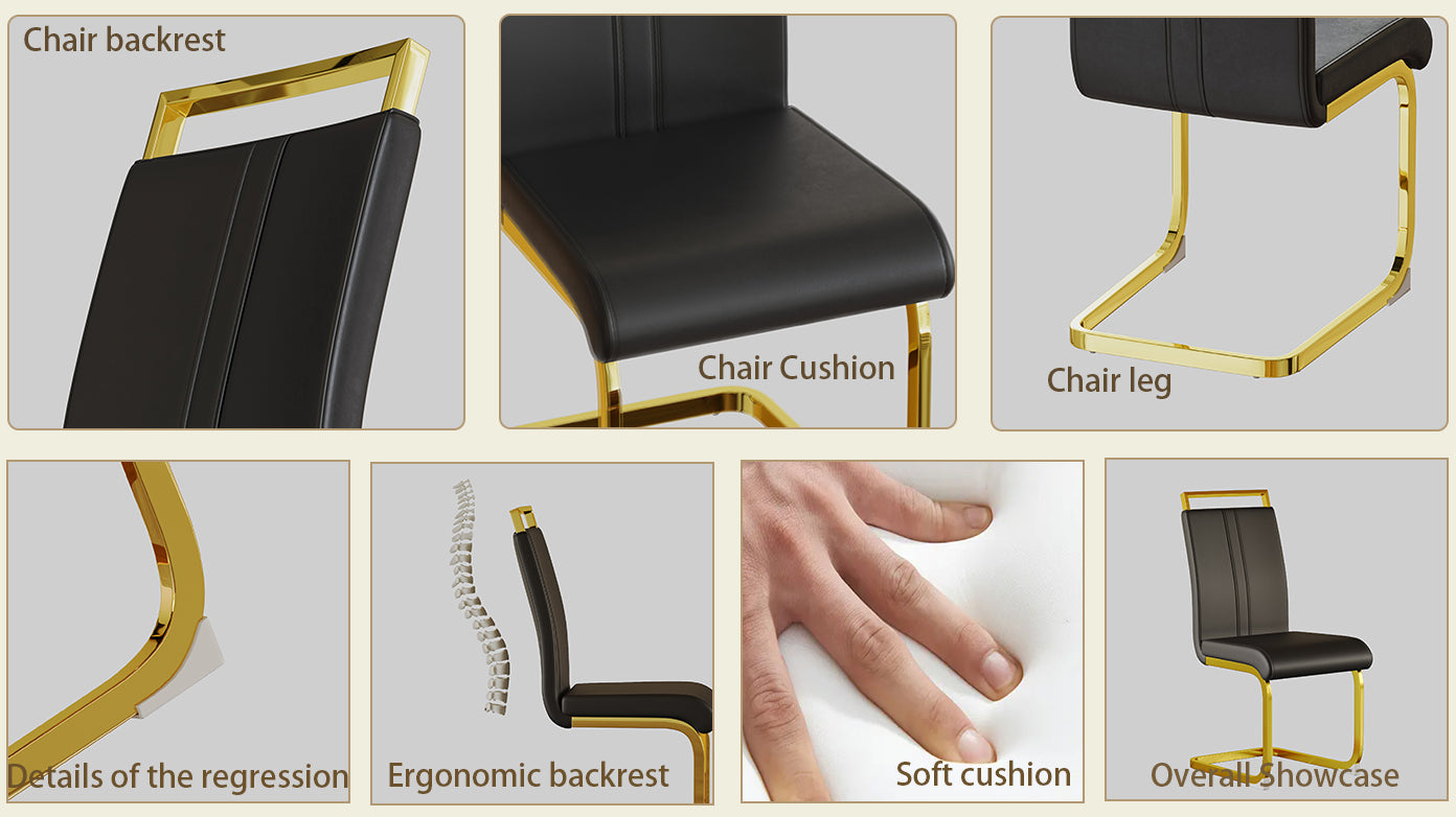 Chic Faux Leather Dining Chairs with Gold Legs - Set of Two