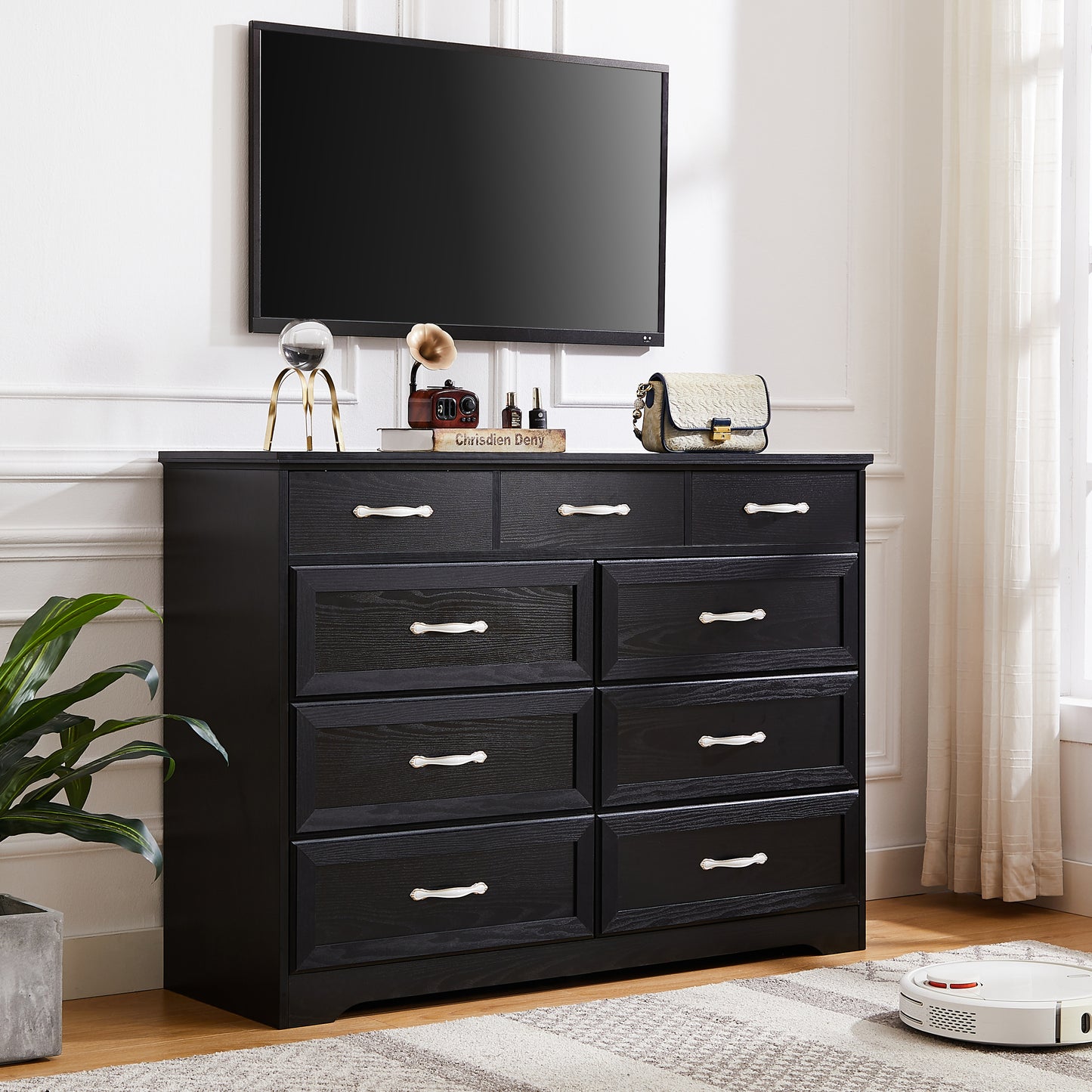 Charming Black 9-Drawer Dresser for Kids & Living Spaces