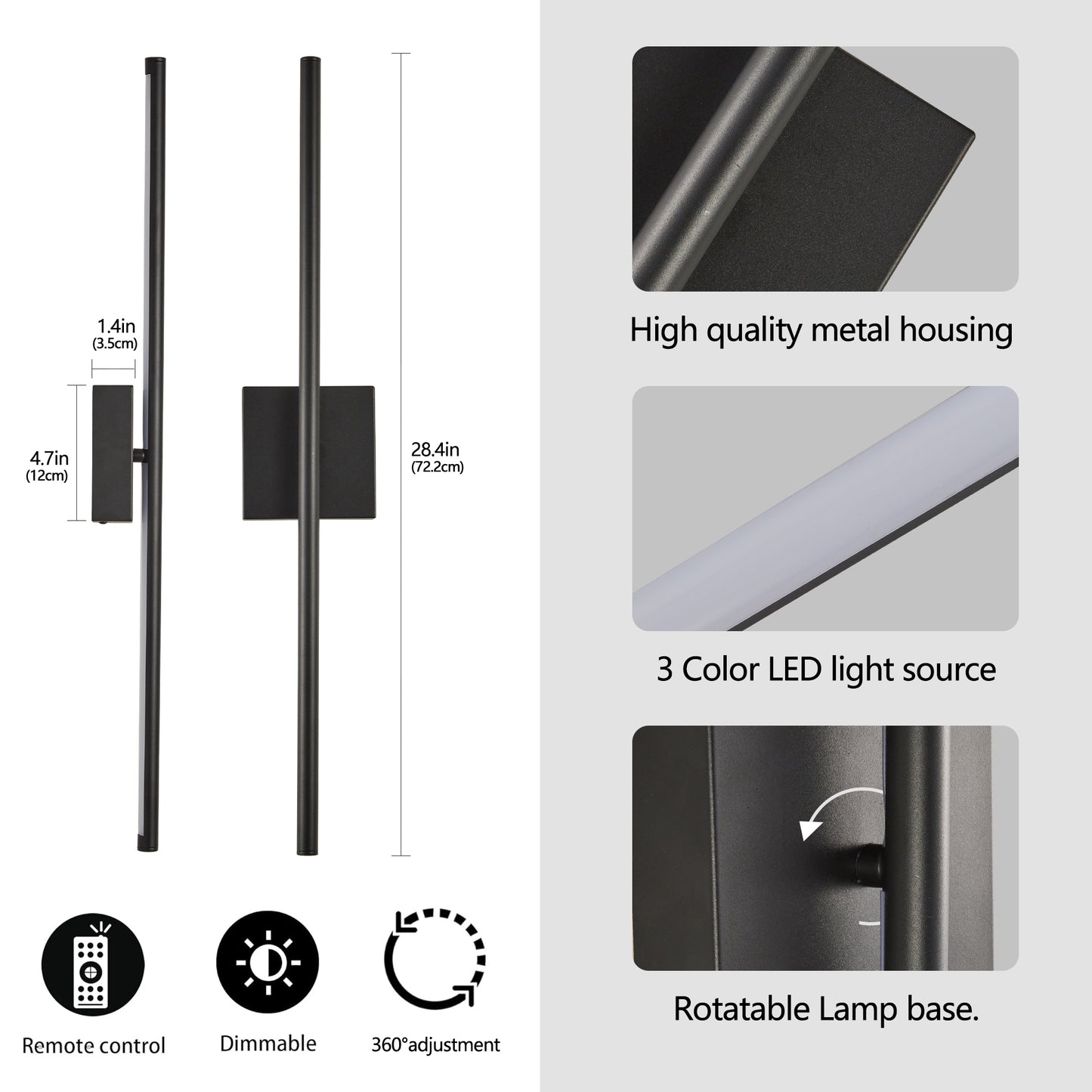 Sleek Black LED Wall Sconces - Modern Minimalist Lighting