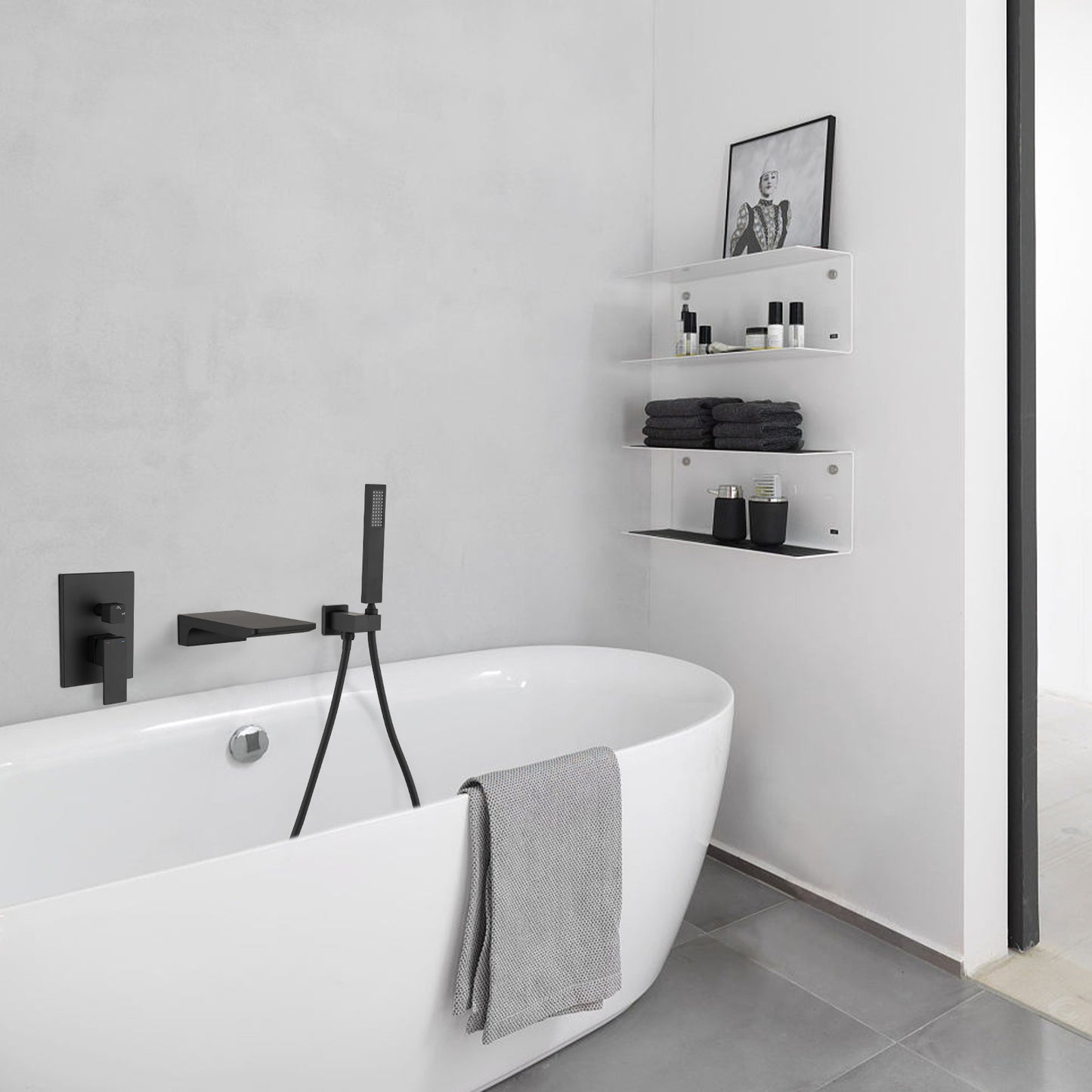 Sleek Matte Black Wall-Mount Tub Filler & Shower Set