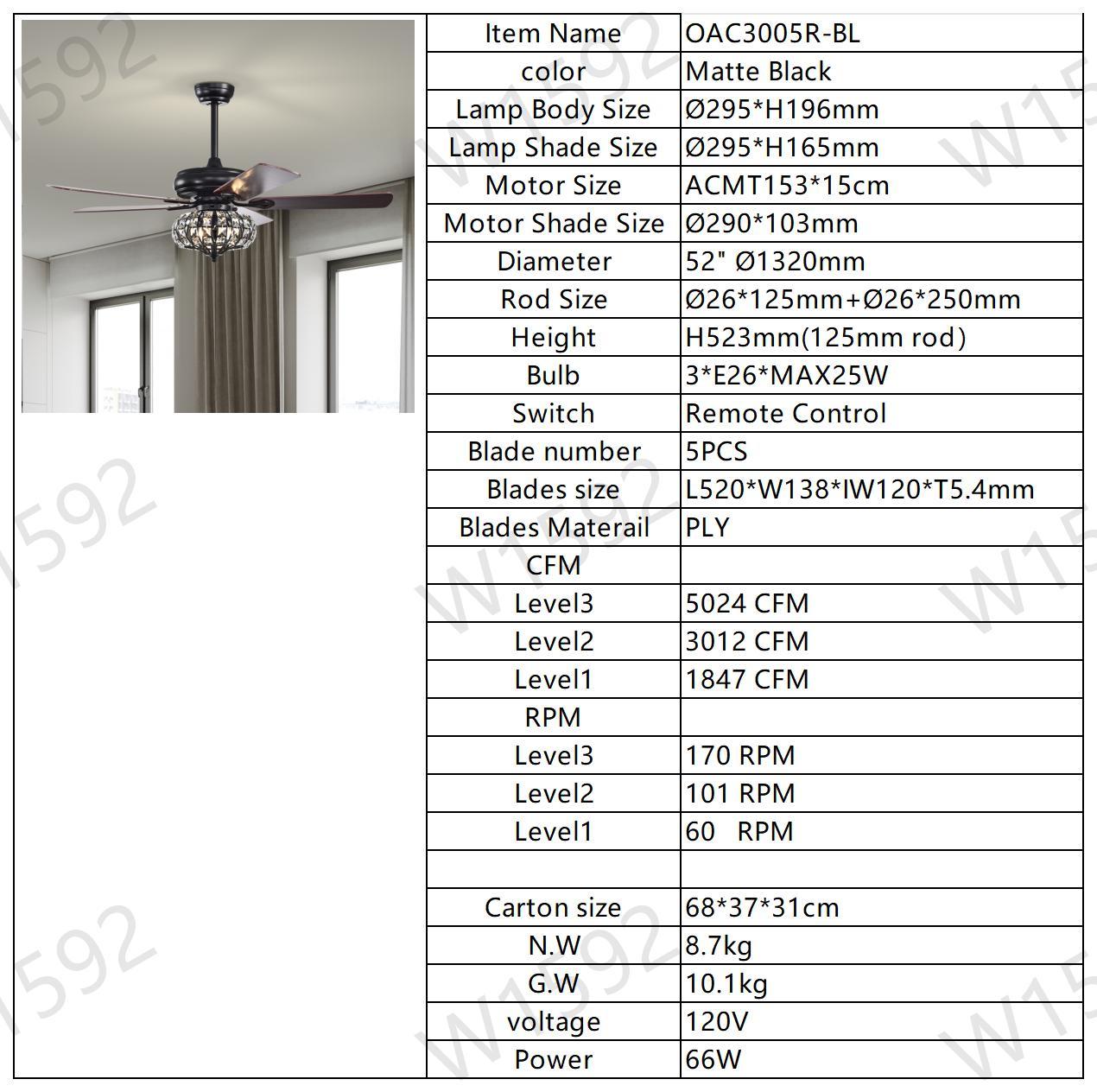 Chic Crystal Ceiling Fan with Remote Control