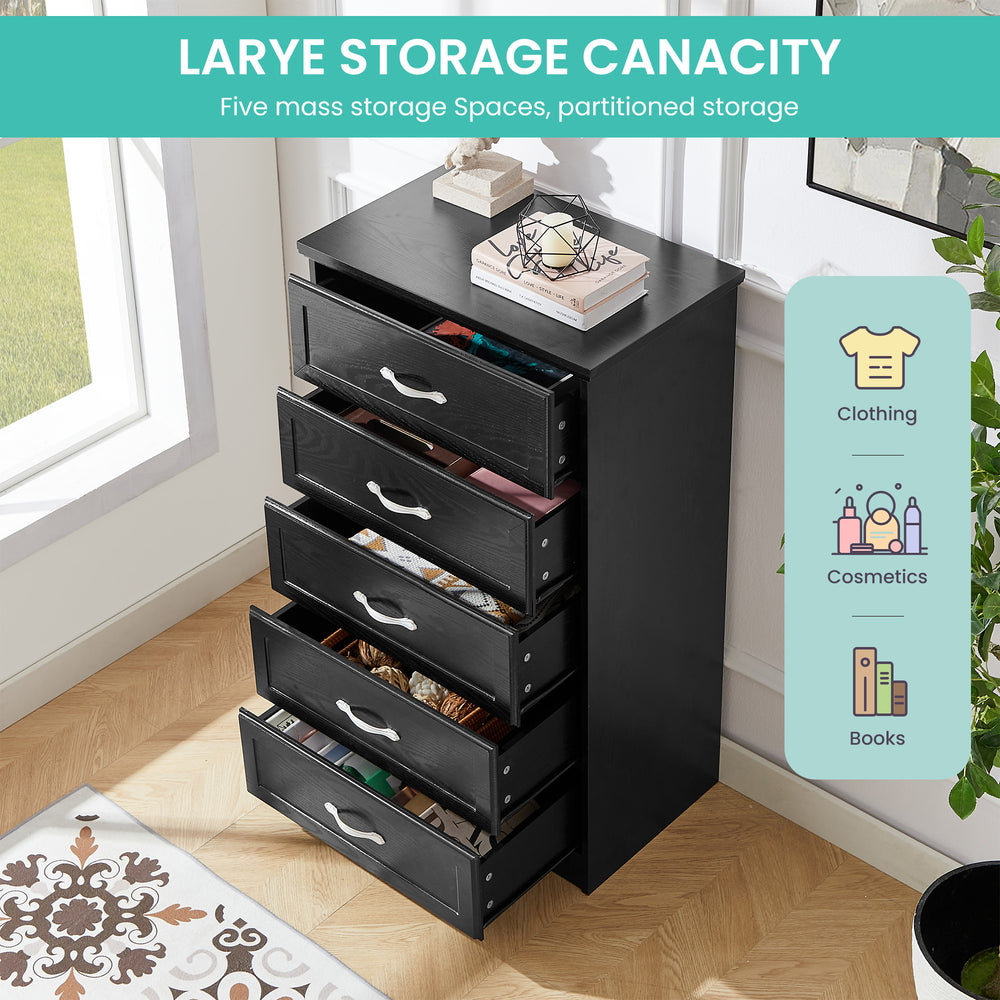 Sleek Black 5-Tier Dresser - Stylish Storage for Any Room