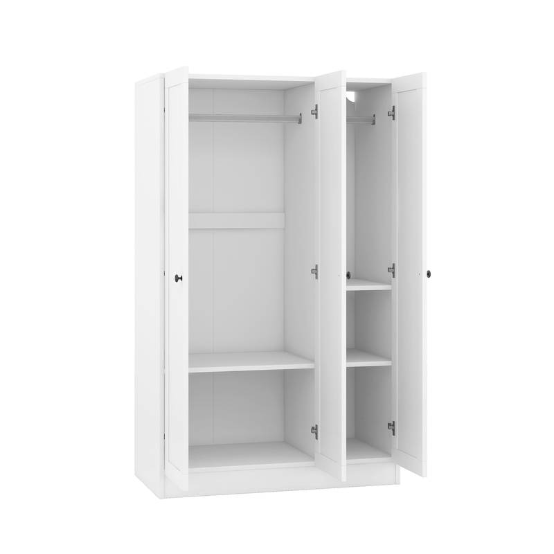 Chic White 3-Door Wardrobe with Shelves