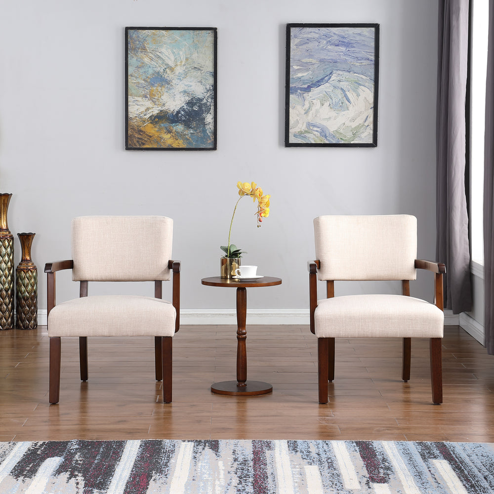 Chic Pair of Fabric Accent Chairs with Round Table