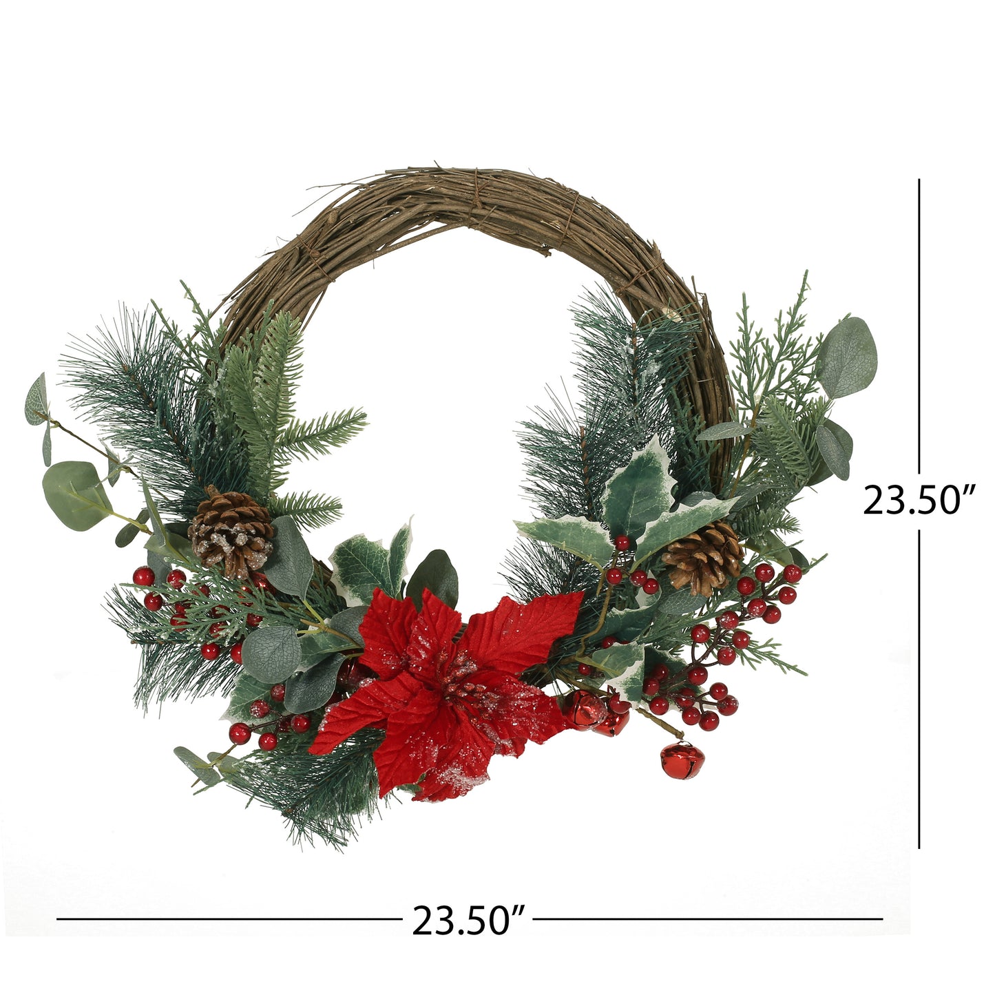 Festive Poinsettia & Eucalyptus Half Wreath