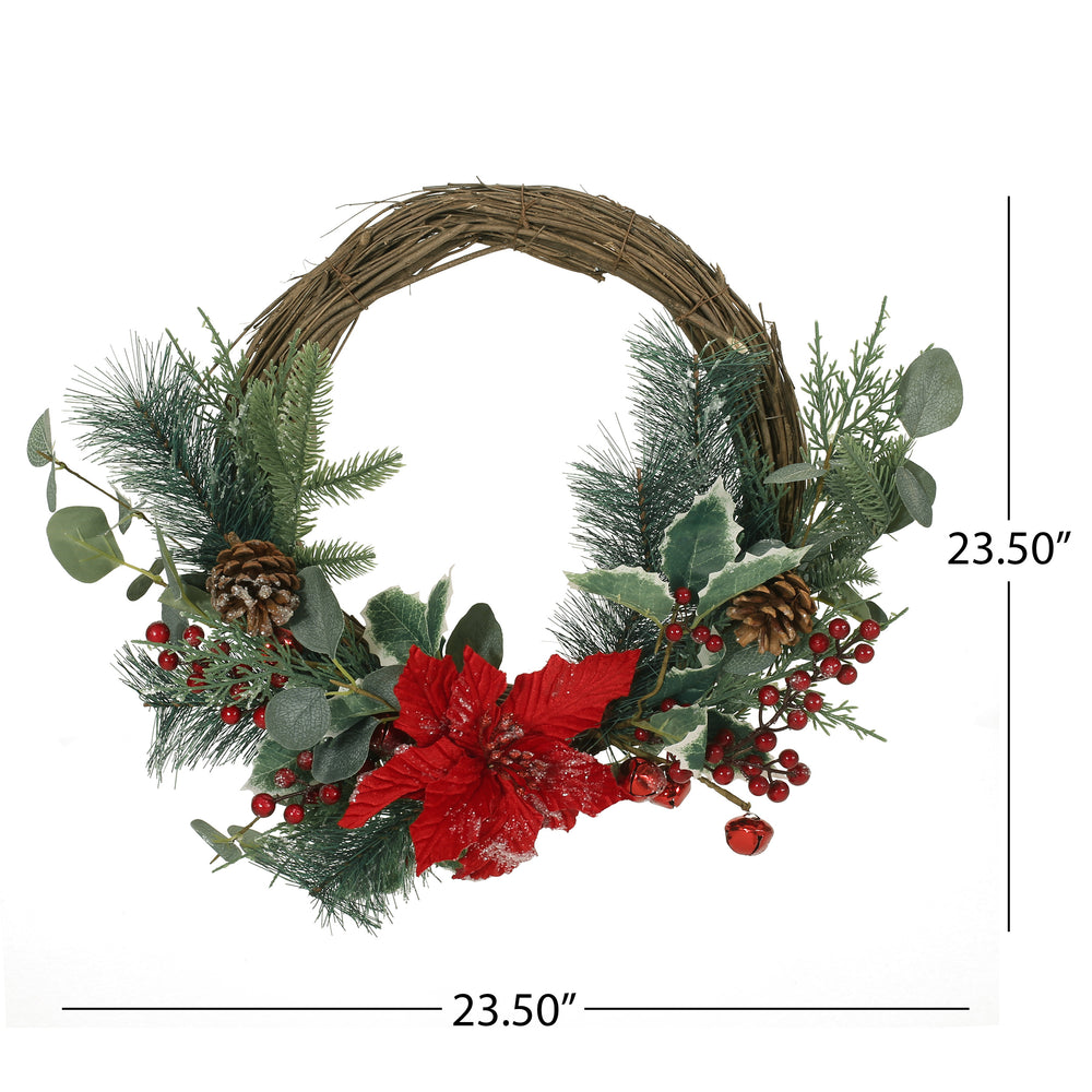 Festive Poinsettia & Eucalyptus Half Wreath