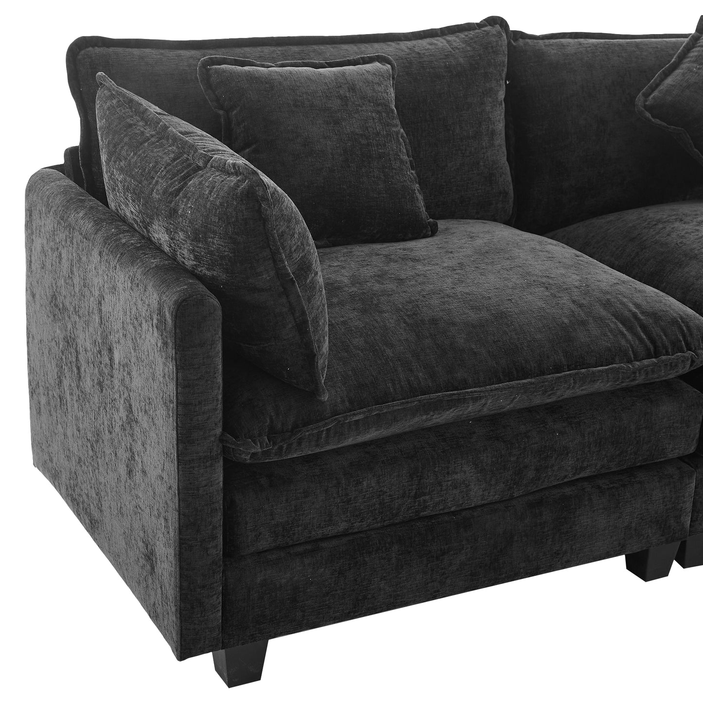 Chic L-Shape Chenille Sofa with Ottoman & Pillows