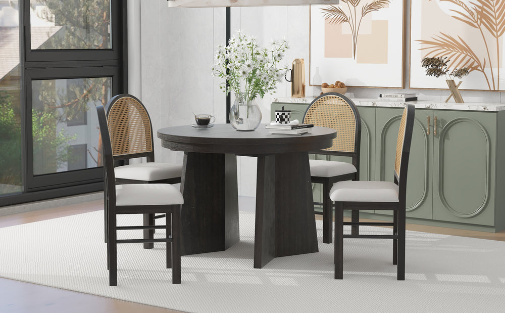 Vintage Vibes Dining Set: Extendable Table & Cozy Upholstered Chairs