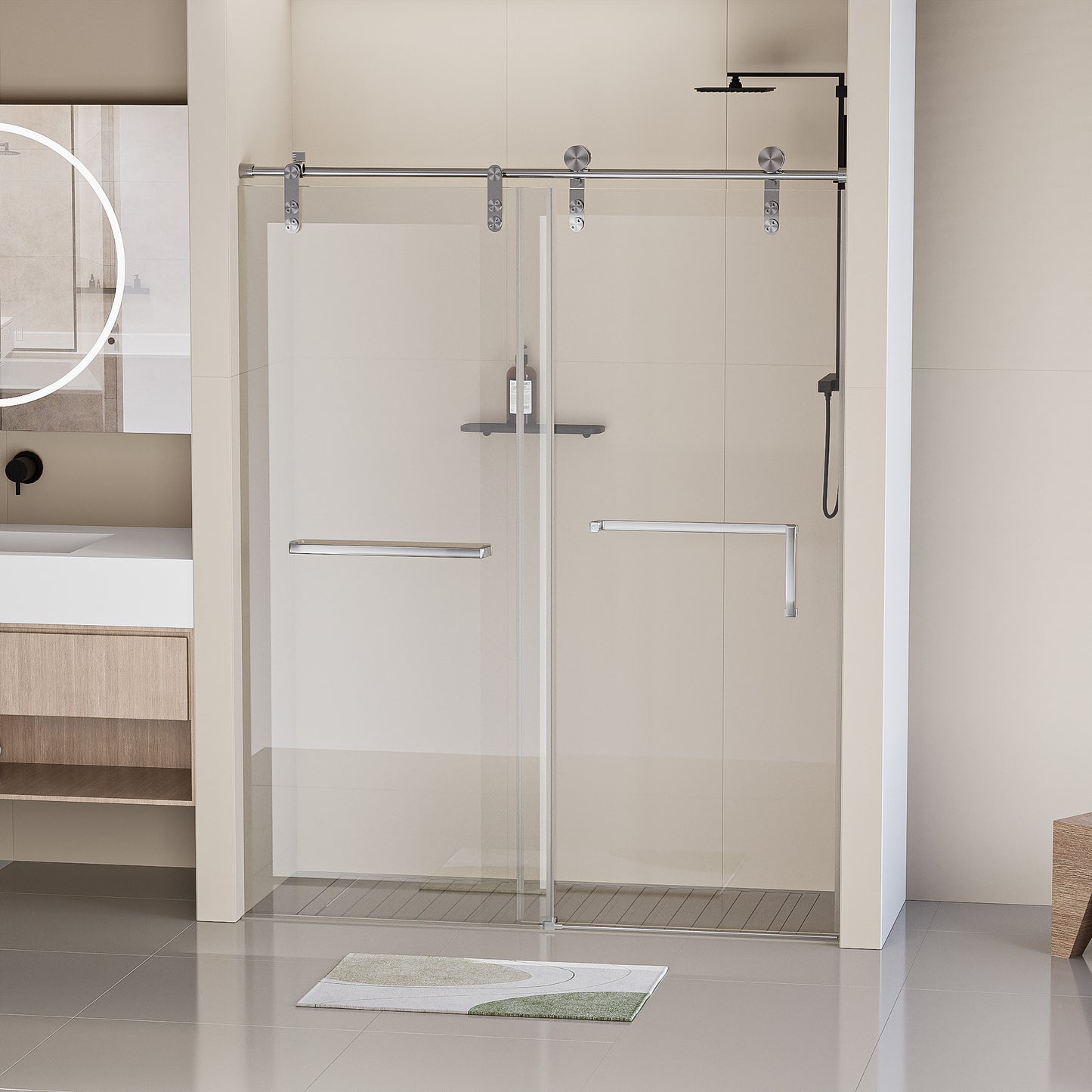 Sleek Sliding Frameless Shower Door with Tempered Glass and Brushed Nickel Hardware