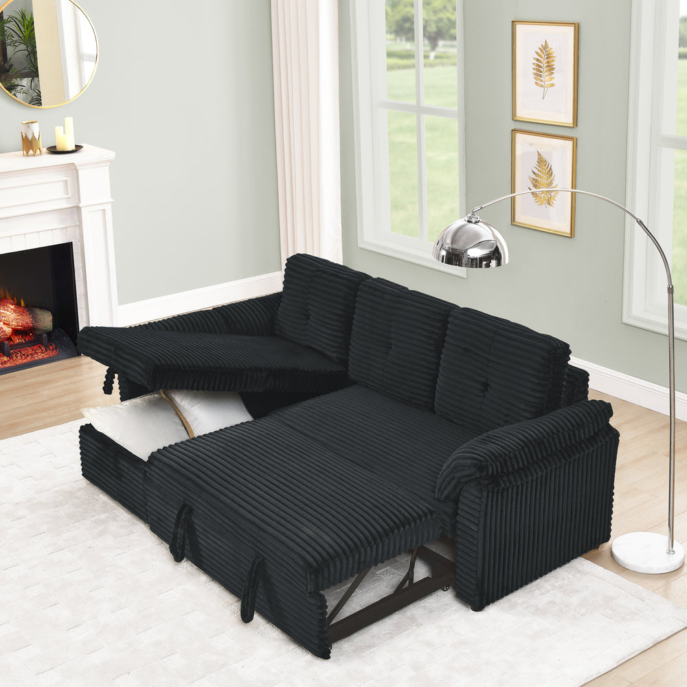 Chic Convertible Corduroy Sleeper Sofa with Storage Chaise