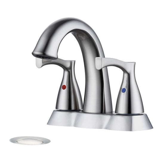 Brushed Nickel Dual-Handle Bathroom Faucet with Pop-Up Drain