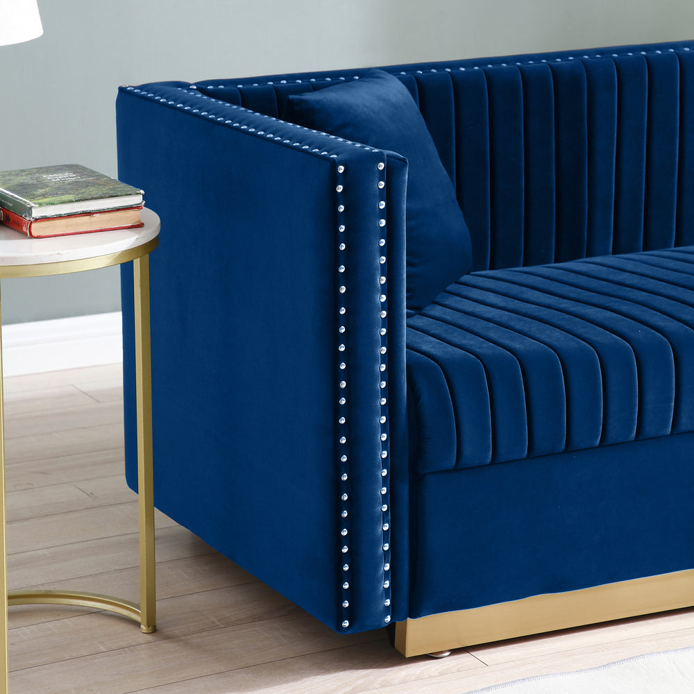 Chic Velvet Channel Tufted Loveseat in Blue