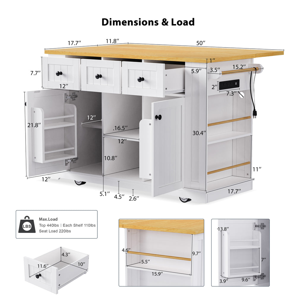 Versatile Kitchen Island on Wheels with Drop Leaf and Power Outlet