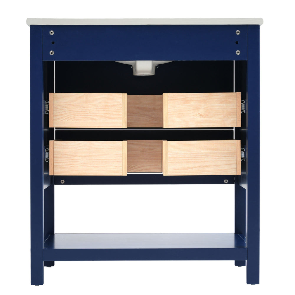 Navy Chic Bathroom Vanity with Open Storage