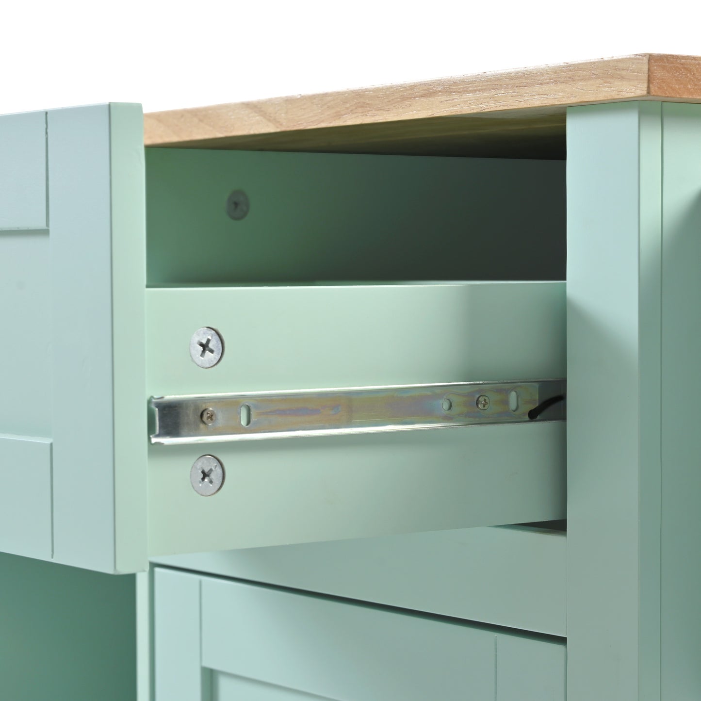 Mint Green Kitchen Island on Wheels with Drop-Leaf Countertop & Storage