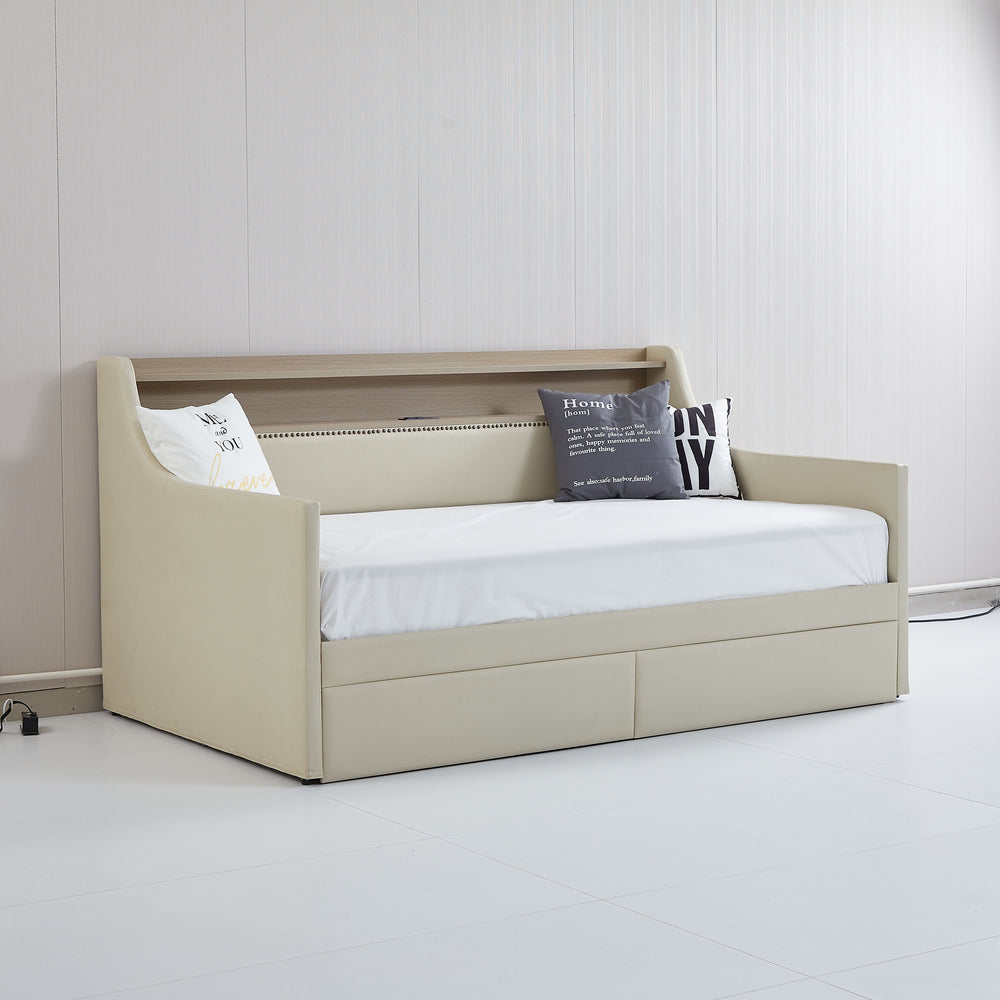 Cozy Beige Daybed with Storage & LED Lights