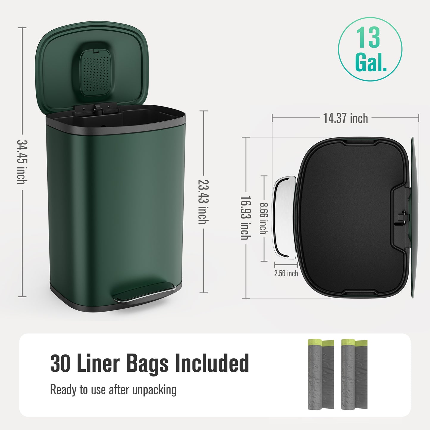 Sleek Soft-Close Kitchen Trash Can with Foot Pedal and Garbage Bags