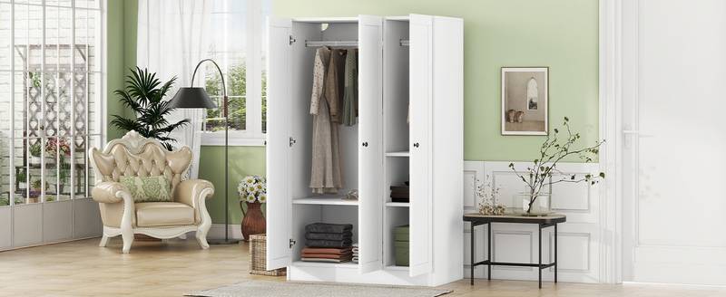 Chic White 3-Door Wardrobe with Shelves