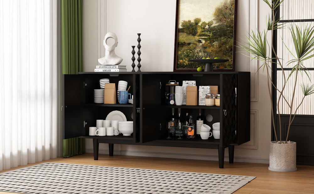 Sleek Black Sideboard with Stylish Curved Doors and Silver Handles