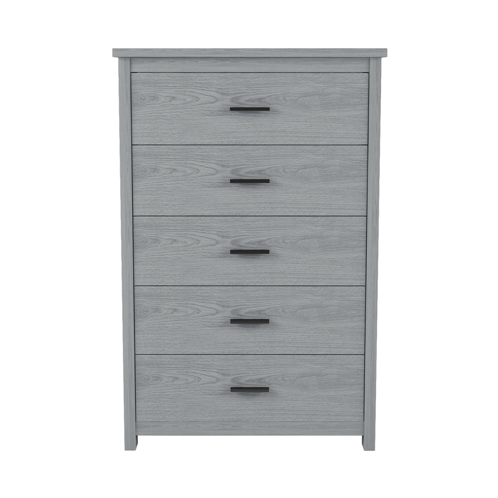 Rustic Charm Wooden Dresser with 5 Drawers in Light Gray