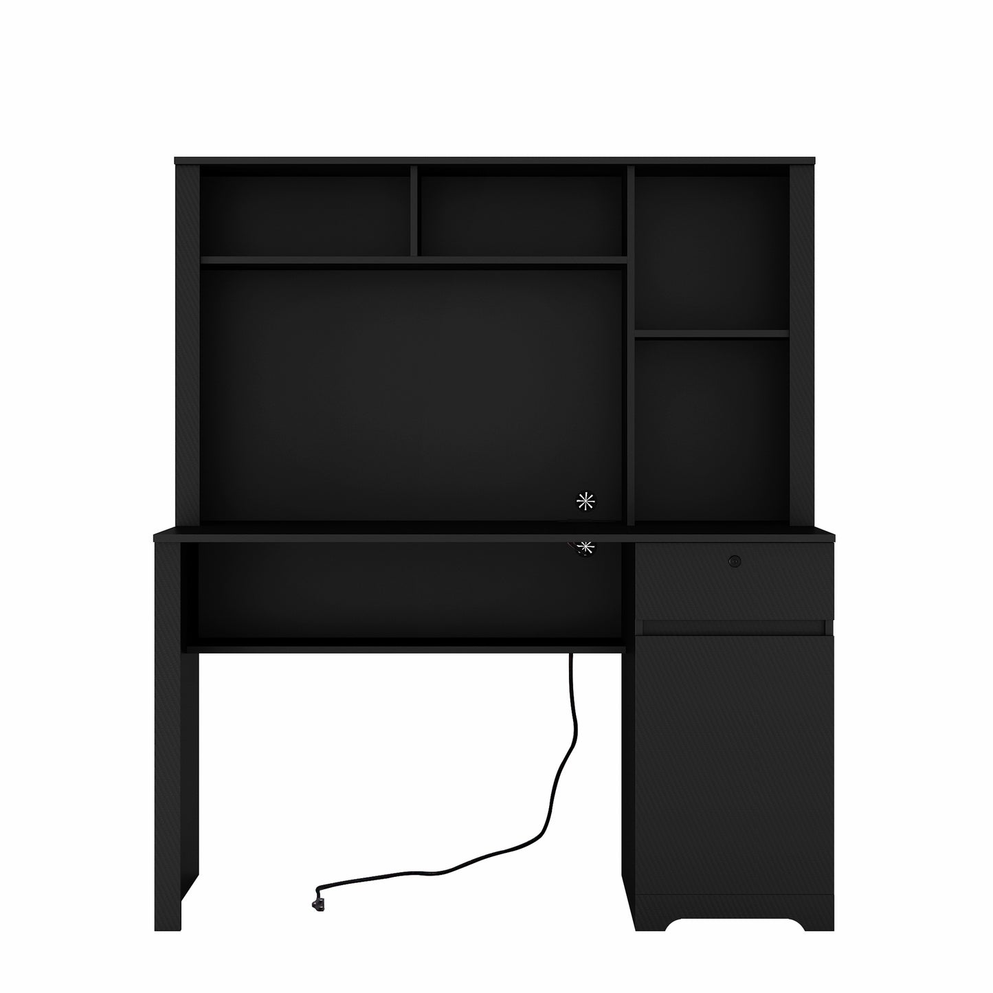 Smart Black Writing Desk with Hutch and Charging Ports