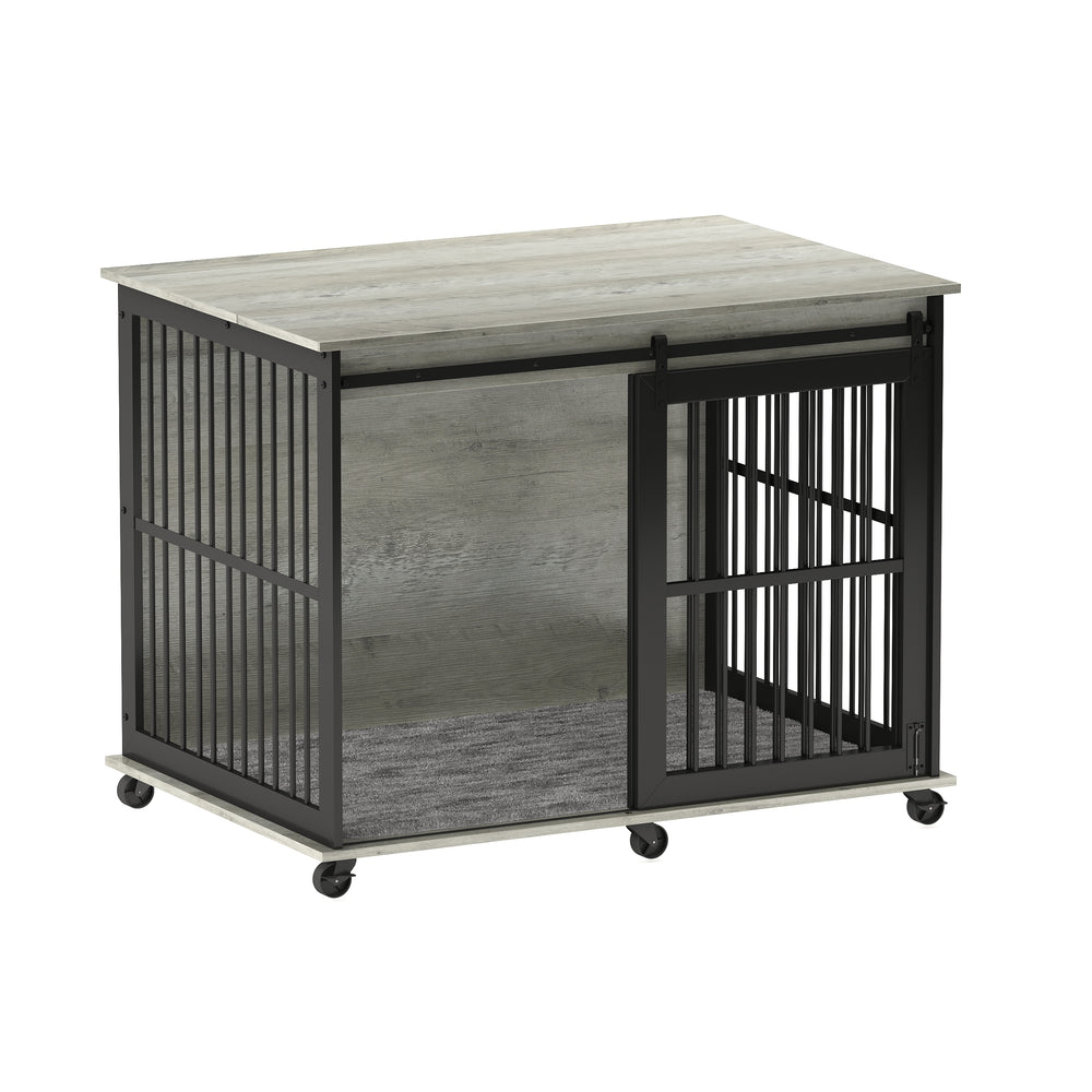 Stylish Dog Crate with Sliding Iron Door & Cozy Mat