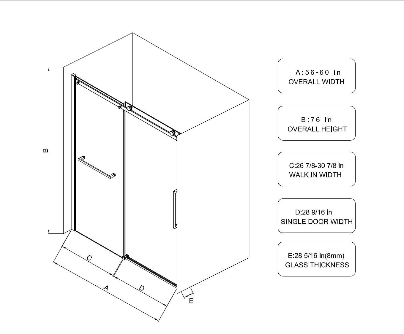 Sleek Frameless Shower Door with Towel Bar & Matte Black Finish