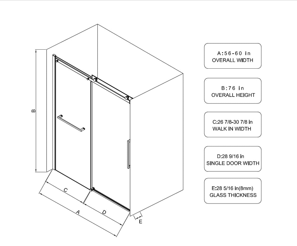 Sleek Frameless Shower Door with Towel Bar & Matte Black Finish