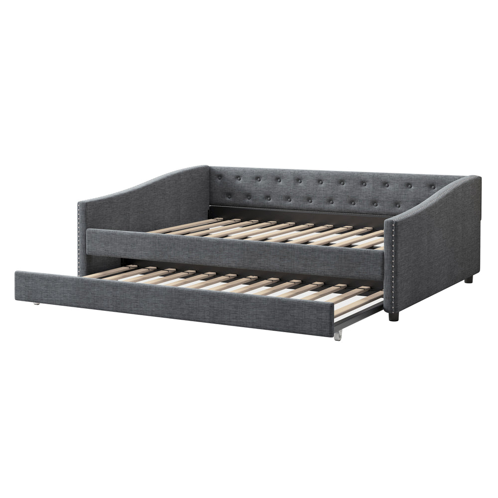 Stylish Tufted Daybed with Trundle – Dark Grey Elegance