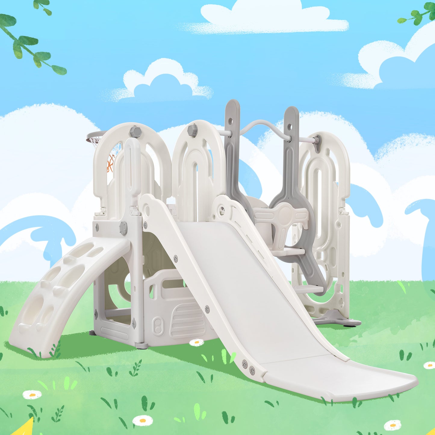 FunTime Toddler Playset: Slide, Swing & Mini Basketball!