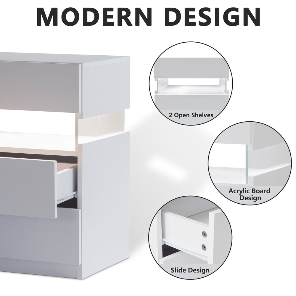 Glow Nightstand with Drawers – Modern LED Bedside Table in White