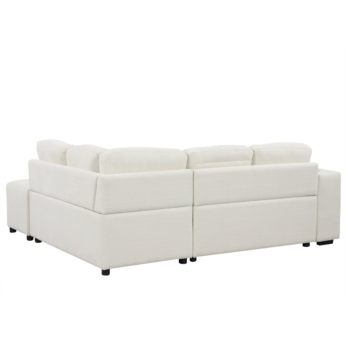 Haven L-Shaped Sofa Bed with Ottoman & USB Ports - Beige