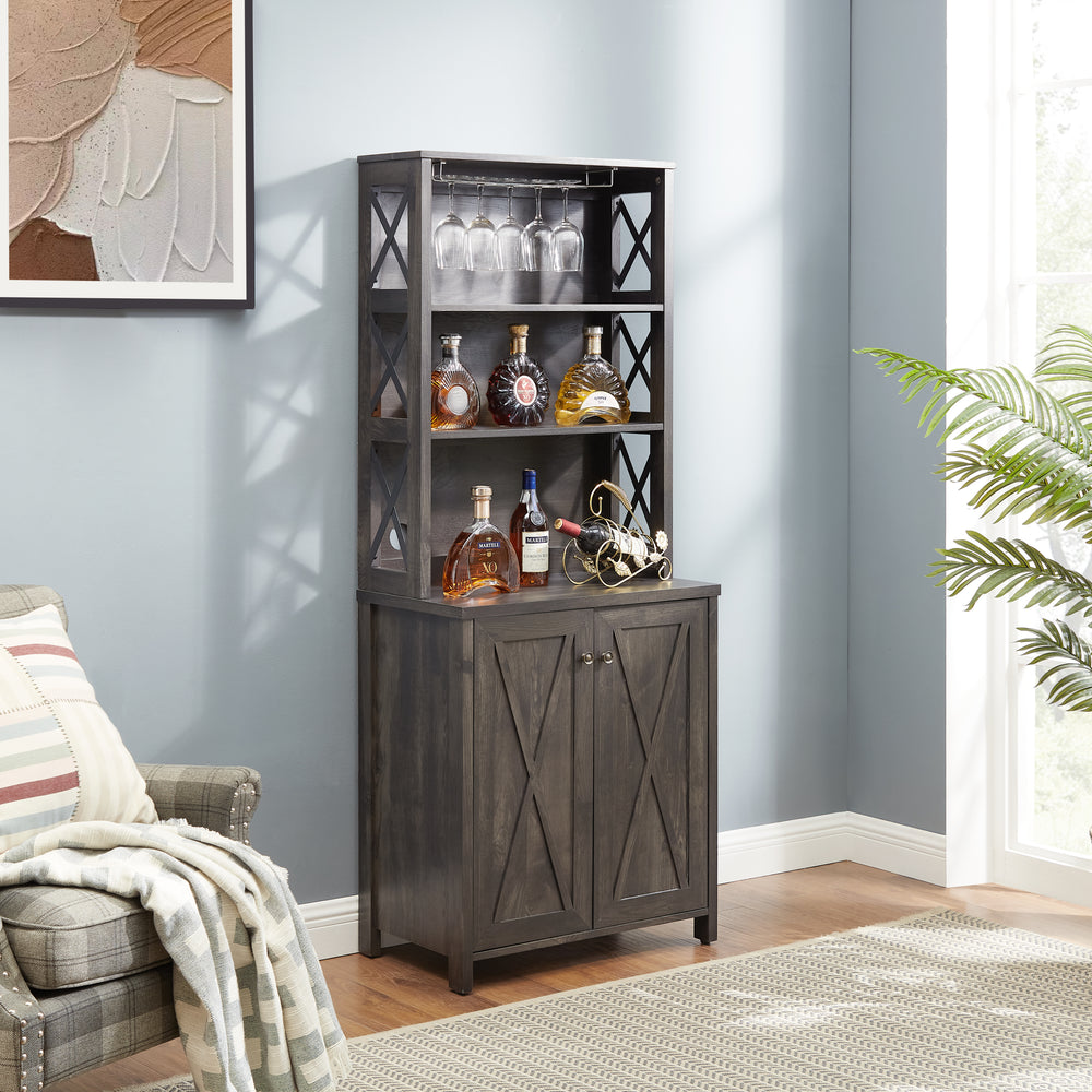 Chic Coffee & Wine Bar Cabinet with Barn Style