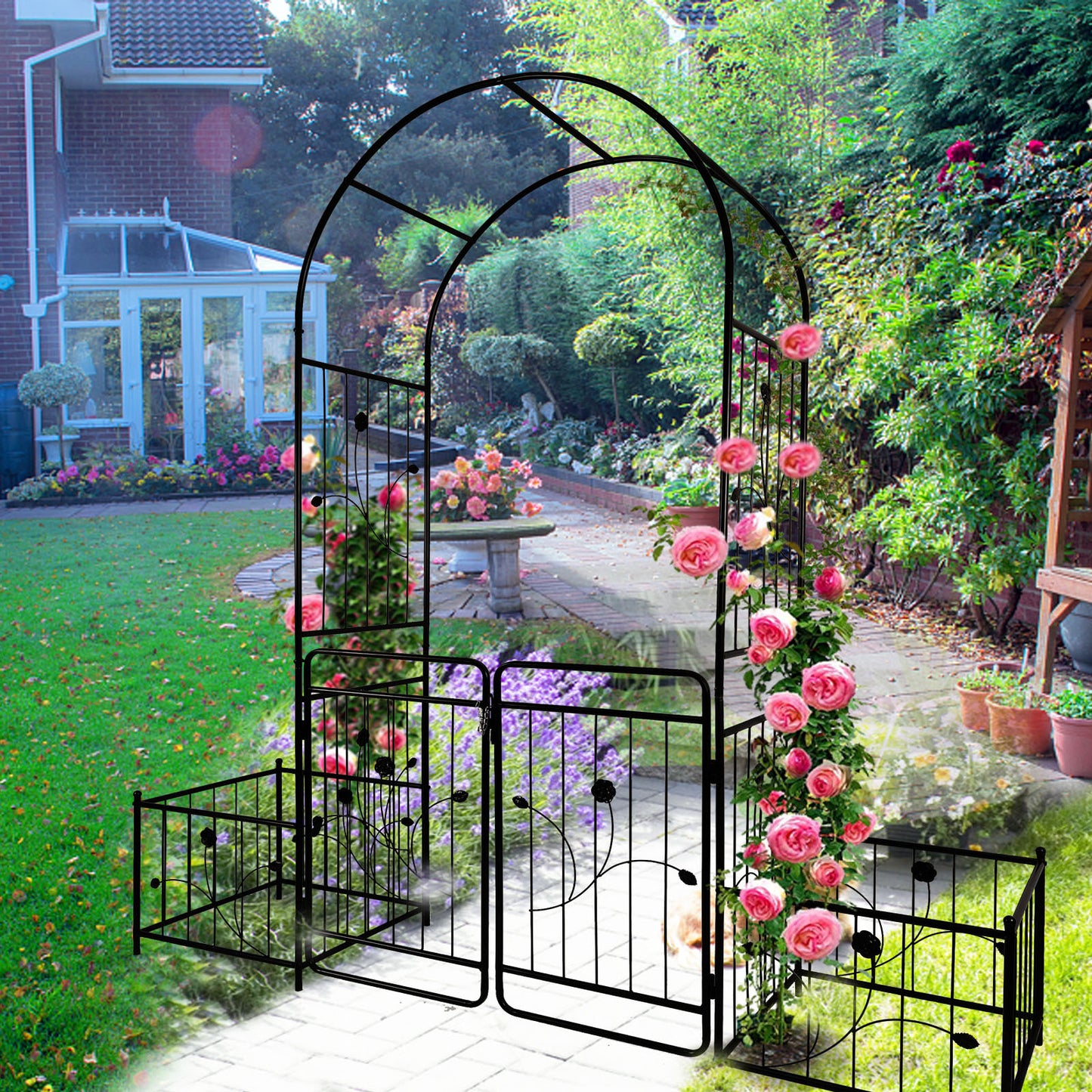 Enticing Garden Archway with Gate for Climbing Plants