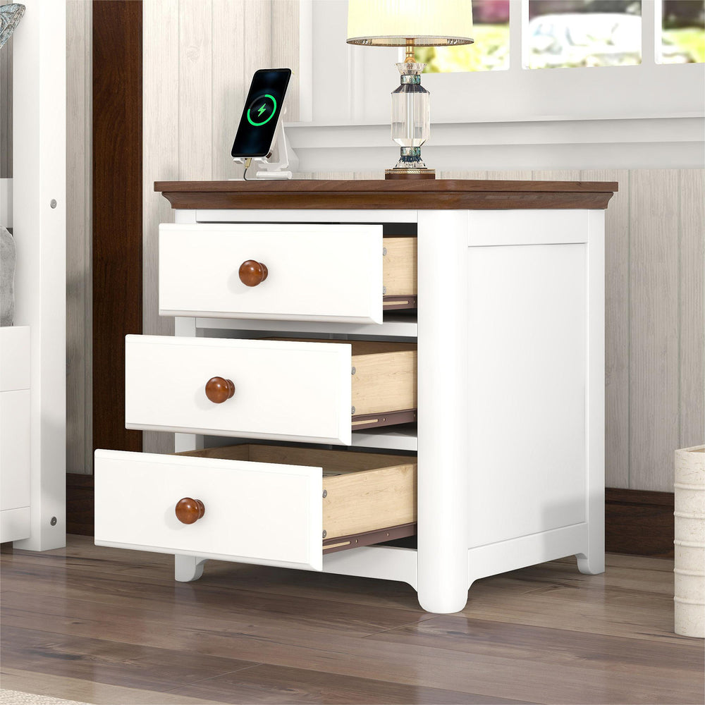 Chic Wooden Nightstand with USB Ports and Ample Storage