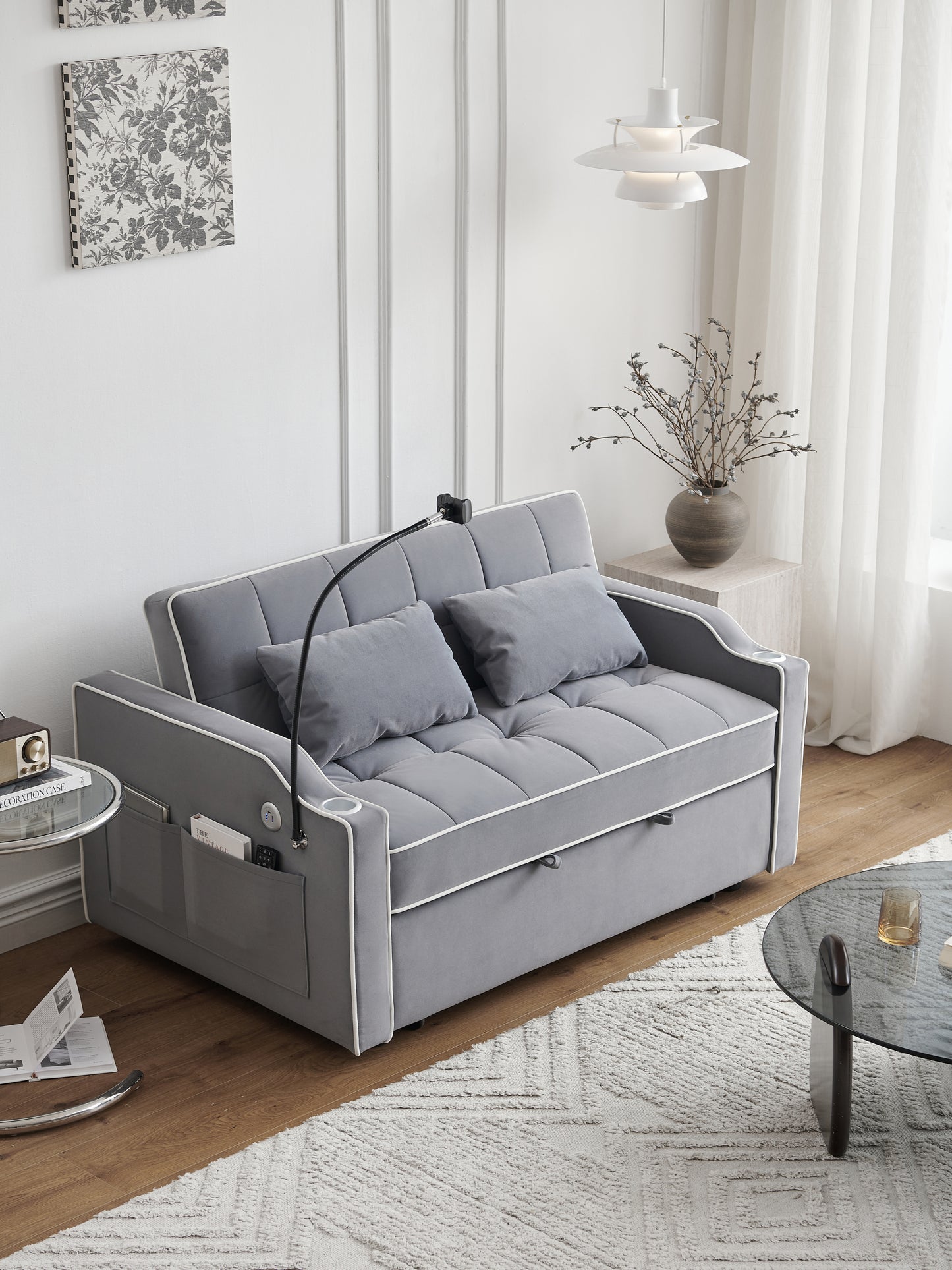 Versatile Velvet Sofa Bed with USB Charging & Adjustable Backrest