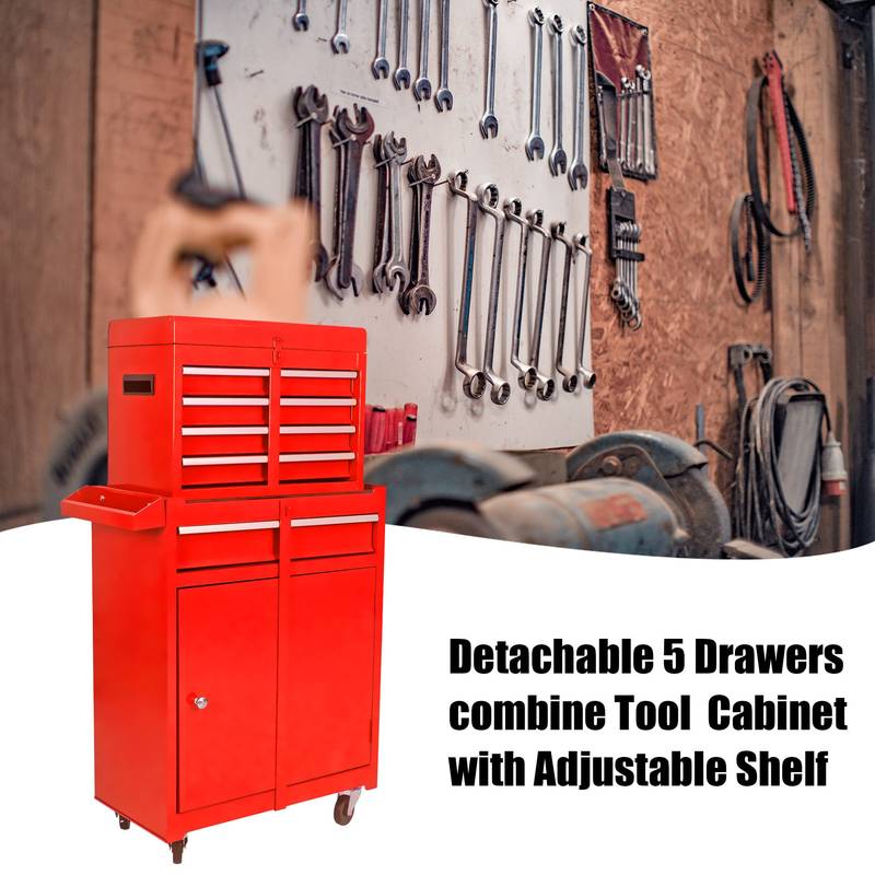 Red Tool Chest with Adjustable Shelf & Bottom Cabinet