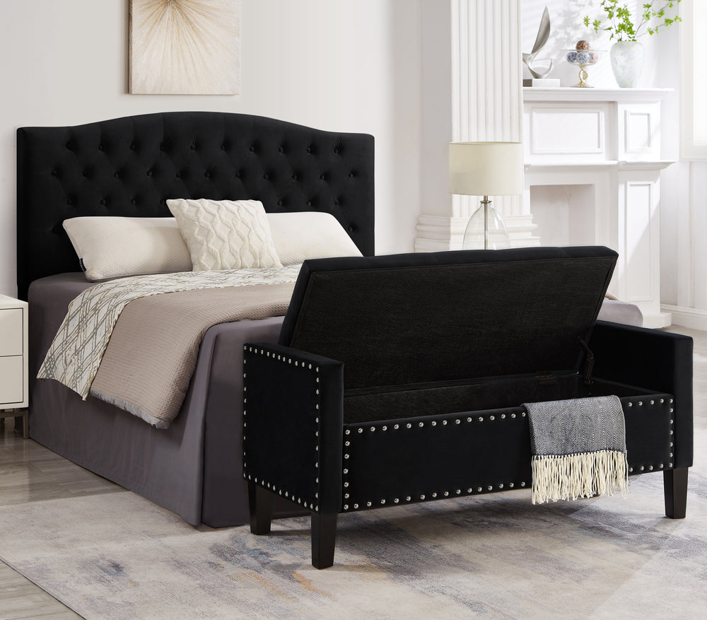 Chic Storage Bench with Armrests and Nailhead Trim