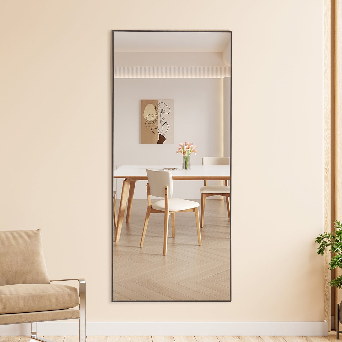 Elegant Full-Length Solid Wood Mirror