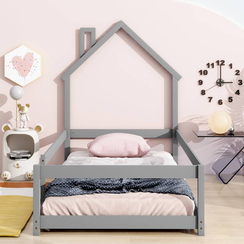 Cozy Grey House Bed for Kids