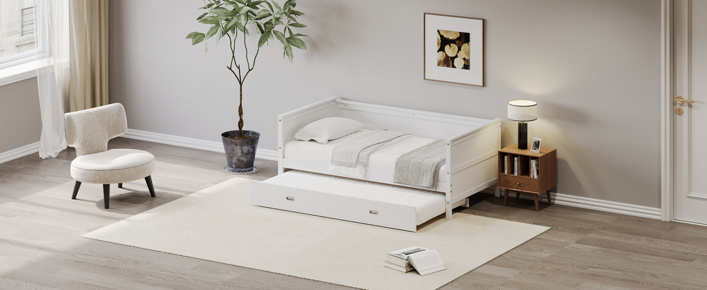 Space-Saving White Twin Daybed with Trundle for Kids & Teens