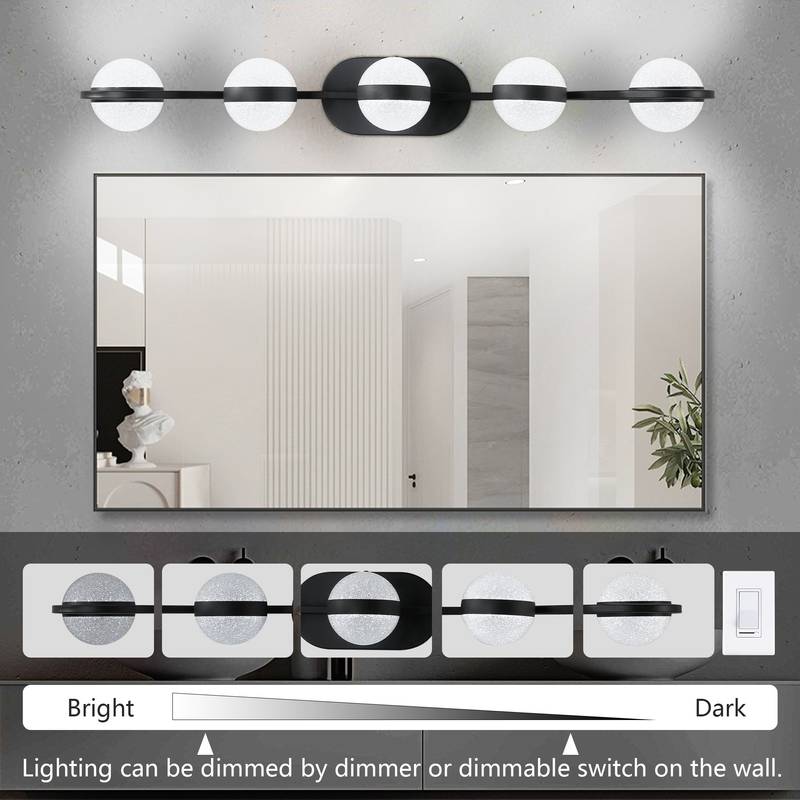 Sleek Black Bathroom Vanity Light with Frosted Glass Shades