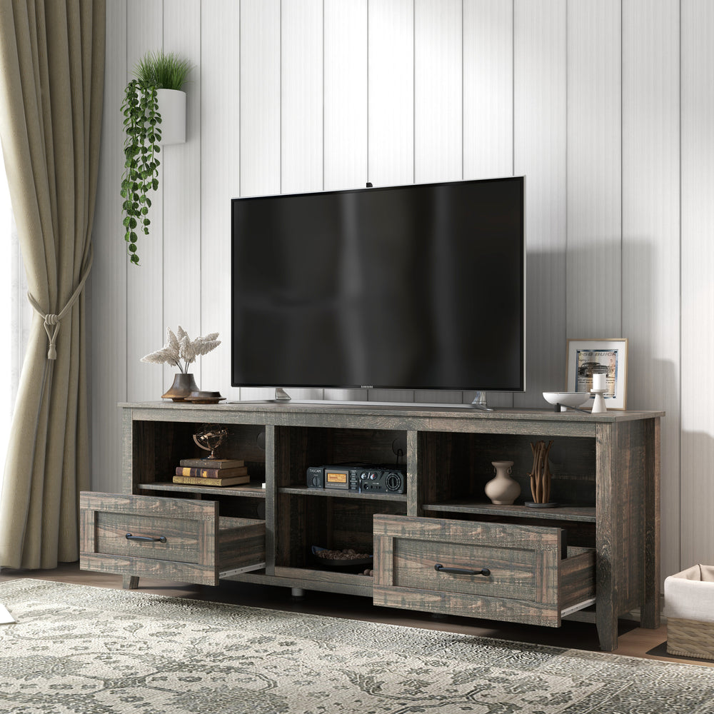 Stylish Black Pine TV Stand with Spacious Storage