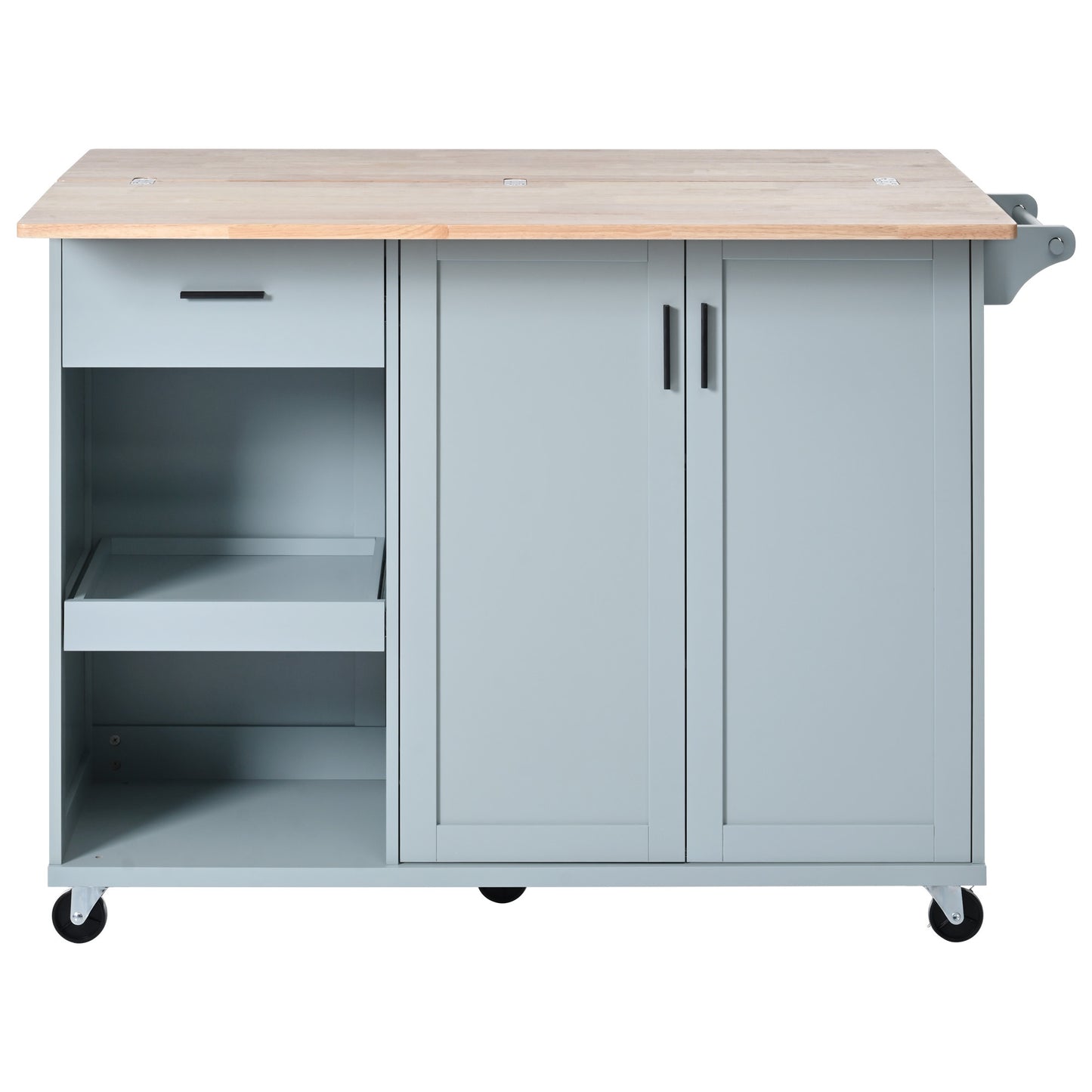 Rolling Kitchen Island with Foldable Top and Storage