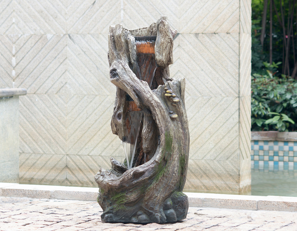 Rustic Tree Trunk Fountain with Light - Perfect for Your Garden