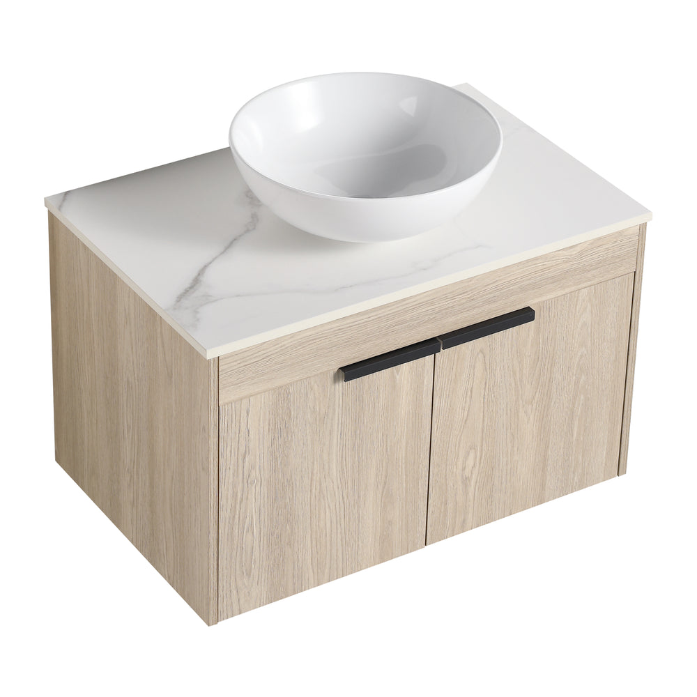 Sleek Oak Wall-Mounted Float Vanity with Ceramic Basin